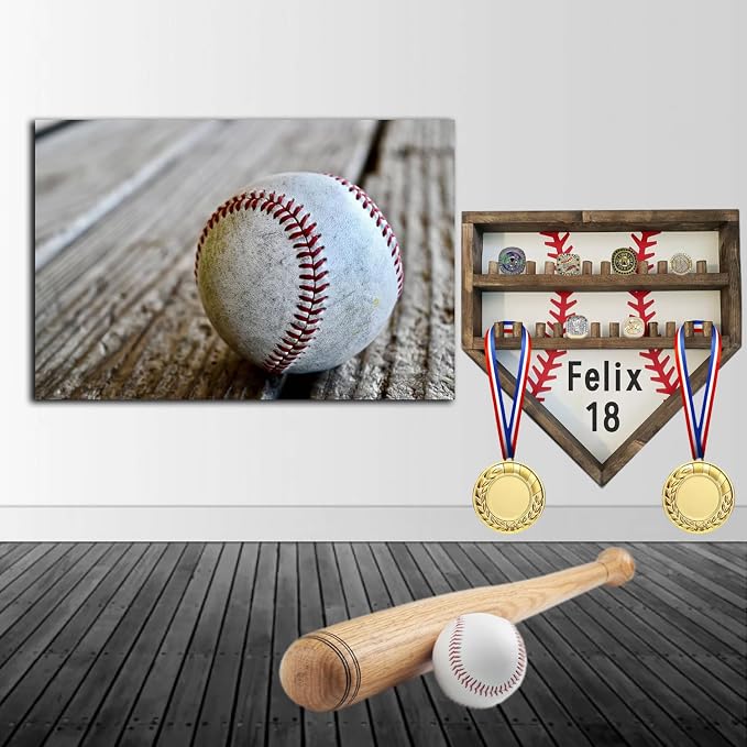 Personalized Baseball Softball Championship Ring Holder Display Case, Custom Name Number Sports Ring Display Case Wooden,24 Ring Posts,Trophy & Medal Gift Display Case for Men Dad(White)