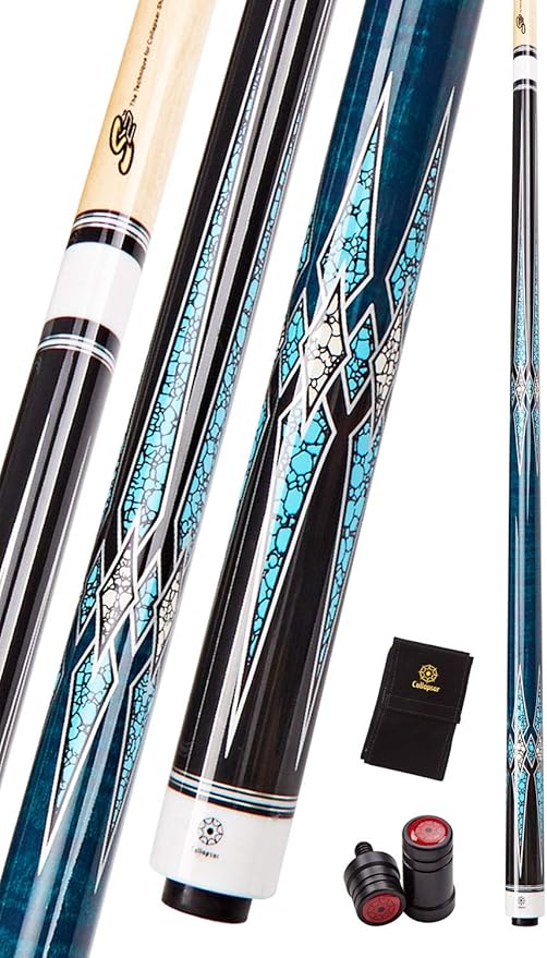 Collapsar CXT Pool Cue with Soft Case,Black with Cream Points and Turquoise,Wrapless Handle 58Inch Professional Pool Stick