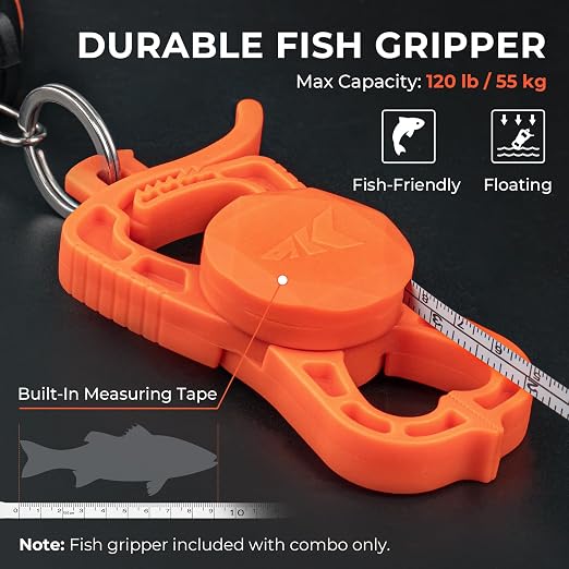 KastKing Weighmaster Mechanical-Digital Fishing Scale with Lip Gripper, 120 lb Capacity, 2.5" Backlit Display, High-Precision Sensor, 9 Weight Memory, Temperature Detection, IPX6 Waterproof