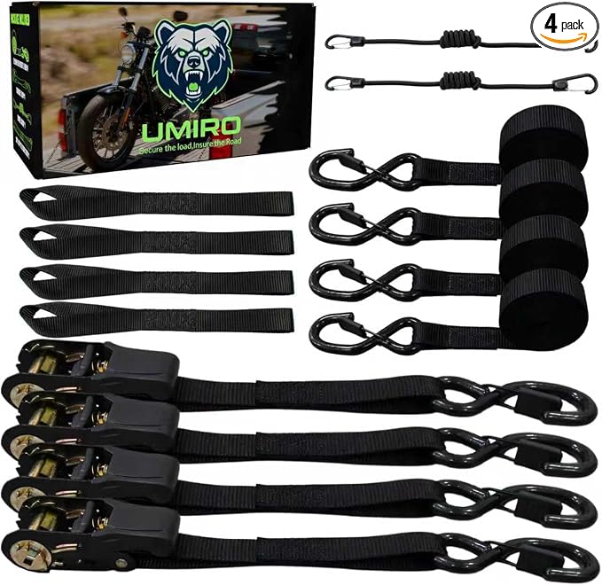 UMIRO Ratchet Tie Down Straps 4-Pack, 1 Inch x 15 Feet, 2200lbs Break Strength with Safety S Hooks, for Trucks, Cargo, Moving, Appliances, Black
