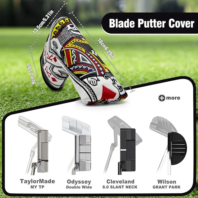 Golf Club Covers Poker Diamond King Driver Cover Fariway Wood Headcover 3 Hybrid Head Covers Blade Putter Cover Mallet Putter Haedcovers with Magnetic Closure for Most Brand