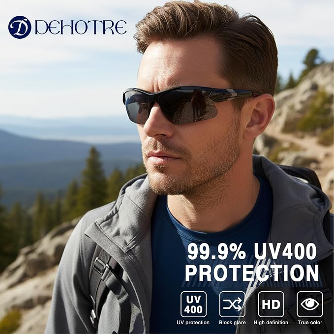 DEHOTRE 2 Pack Bifocal Reading Sunglasses Men TR90 Frame Wrap Around Sports Semi Rimless Sun Readers for Driving Golf Fishing