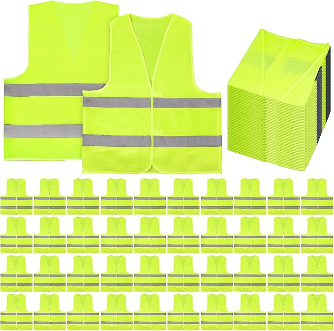 40 Pack Safety Vests Bulk,Yellow Reflective High Visibility Construction Vest for Men and Women,Hi Vis Silver Strip Mesh Work Vest for Cycling Runner Neon
