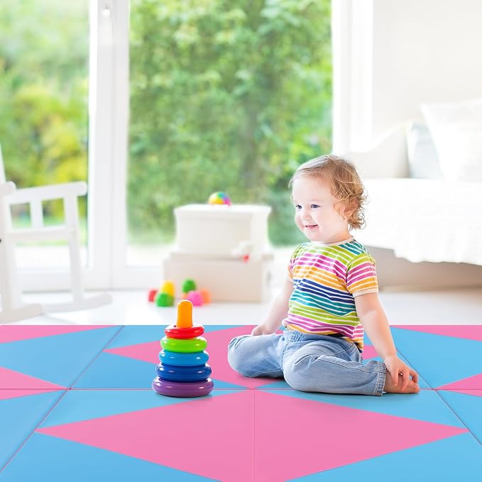 Goplus Gymnastics Mat, Folding Tumbling Mat with Carry Handles, Hook & Loop Fasteners, 4 Panels for Fitness Exercise Yoga Stretching Aerobics Workouts, Thick Gym Mats for Home