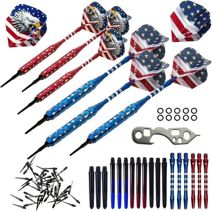 Soft Tip Darts Set - Professional Darts for Electronic Dartboard - Includes Brass Barrels + Plastic & Aluminum Shafts + Rubber O'Rings + Flights + 50PC 2BA Tips + Wrench