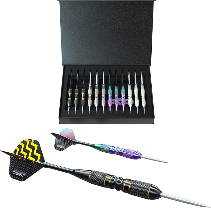 Turnart Darts Metal Tip Set - Steel Tip Darts Darts Set Professional Metal Darts 12 pcs 22/24 Grams Pro Dart Set with Stylish Case Aluminum Shafts Extra 9 Flights