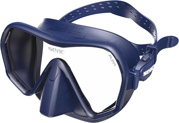 SEAC Pura – Frameless Single-Lens Silicone Diving Mask | Antifog Low Volume Mask for Diving and Snorkeling with 3D Buckle