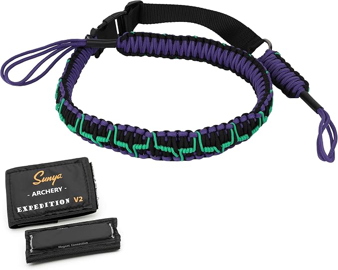 SUNYA Paracord Compound Bow Sling with V2 Upgraded Magnetic Connection System. Lightweight Hands Free Shoulder Carrying Sling for Bow Hunting, Field Archery and 3D