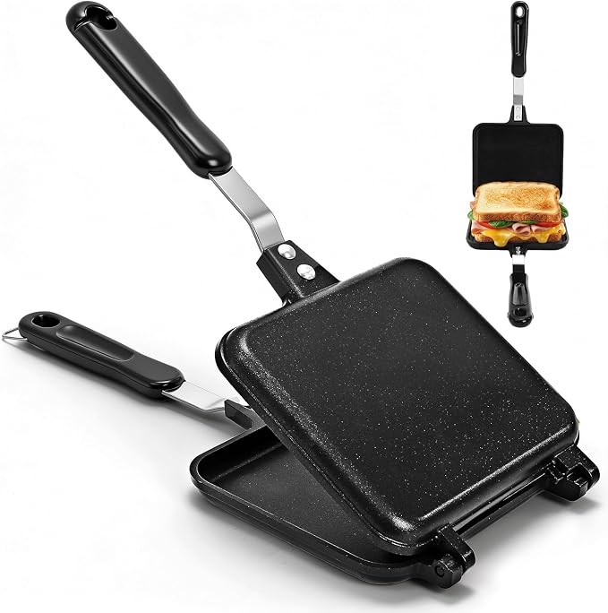 Cididu Hot Sandwich Maker, Grilled Sandwich Toaster for Bread Pancake | Double Sided Non-Stick Frying Pan, Stovetop Toasted Sandwich Grill Press Flip Pan for Camping Kitchen (Inside 5.4"L x 4.7"W)