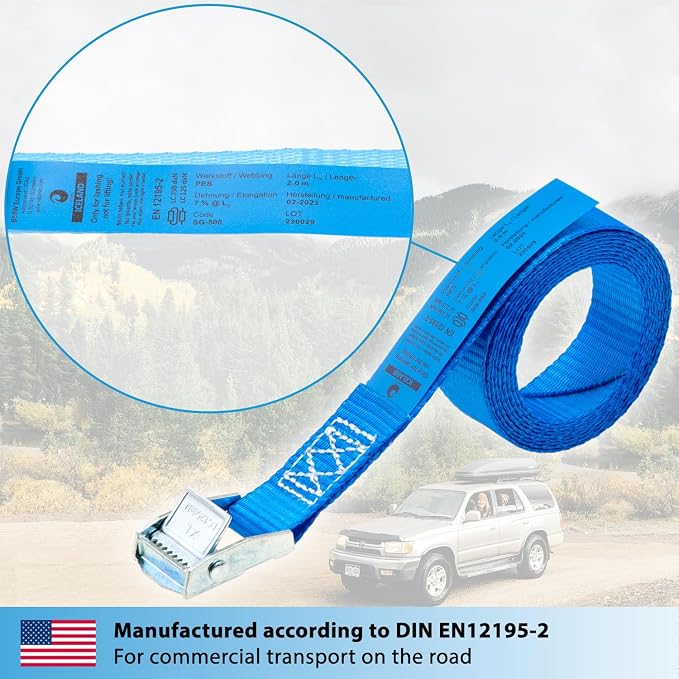valonic Iceland - tie Down Straps - 4 Pack, 6.5 ft x 1 inch, 1100 lbs, Protection pad, TÜV Rheinl. Certified, cam Buckle - for roof Rack, Surfboard, Kayak, Boat and Bike, Black