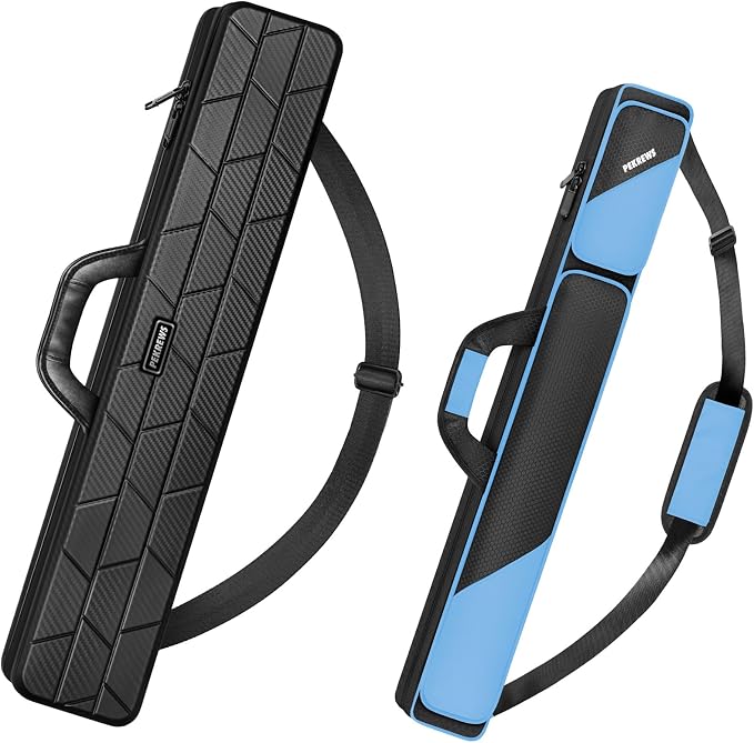 PEKREWS 2x2 Soft Cue Bag Teal & 4x4 Hard Pool Cue Case Carbon Black Set