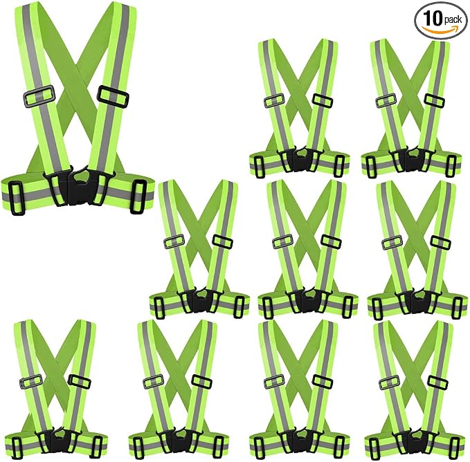 zojo Reflective Vest | Lightweight, Adjustable | Safety & High Visibility for Running,Fits Outdoor Cloth Pack of 10, Neon Yellow