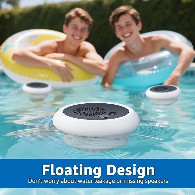 2-Pack Floating Pool Speaker with Lights LED Show Water-Resistant Portable Floating Pool Lights USB Rechargeable Cordless with Remote for Swimming Pool Beach Outdoor