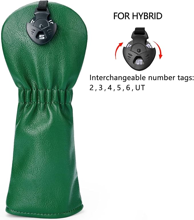 3PCS Vintage Golf Club Classic Green and Black Driver, Fairway Wood and Hybrid Head Covers Set PU Leather Headcovers with Interchangeable No. Tag