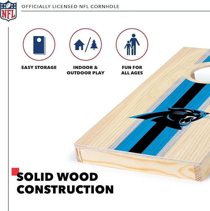 NFL Football Portable Size 1' x 2' Solid Wood Cornhole Set with Direct Print HD Team Graphics – Travel Size