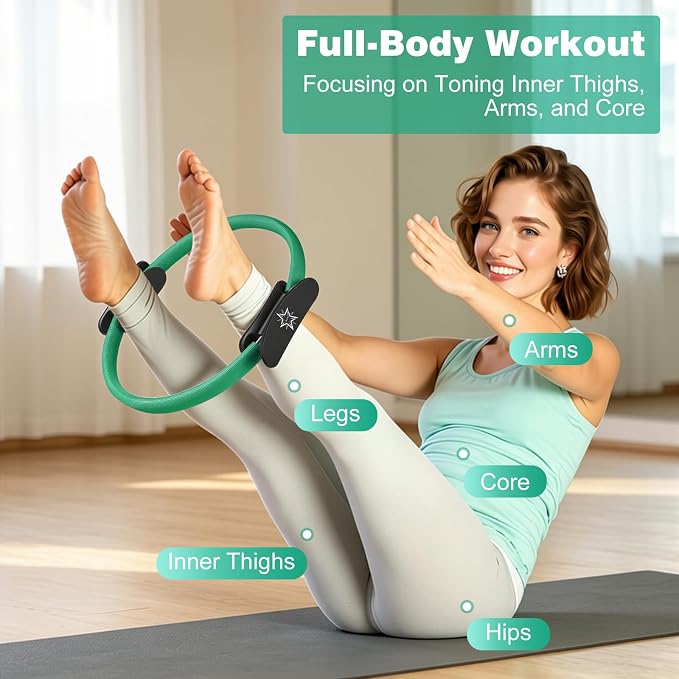 Pilates Ring, 14" Magic Circle Pilates Ring for Women Home Workout, Fitness Circle Exercise Equipment for Inner Thigh Toning, Yoga Ring with Foam Padded Handles for Core & Full Body Training
