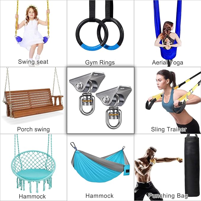 BeneLabel 2 Pack Silent Swing Hanger Heavy Duty Stainless Steel Swing Hook with Swivel Bearing for Hammock Chair, Porch Swing, Yoga Silk, Punching Bag 1000 lbs Capacity