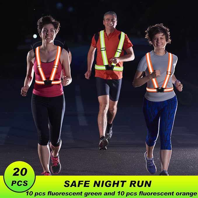 Hercicy 30 Pcs Reflective Vest High Visibility Safety Vests, Adjustable Running Gear Straps Lightweight Reflector for Construction (Orange,Green)