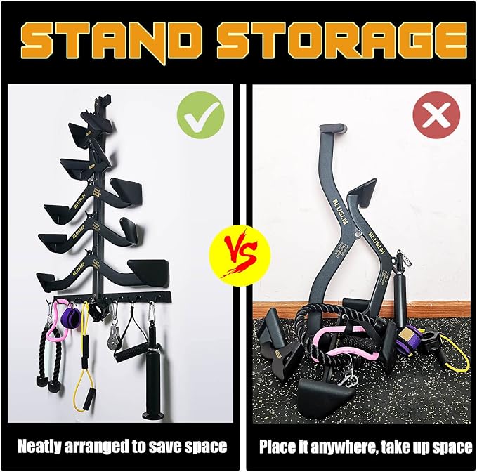 BLUSLM Lat Pull Down Bar Gym Accessory Rack, Lat Pulldown Attachments Cable Attachment Storage Rack for Mag Grip - Home Gym Fitness Heavy Duty A-Frame Stand