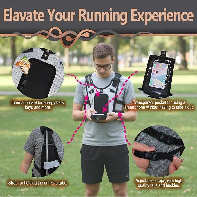 Running Hydration Vest with POV Camera Phone Pocket — Includes 1.5L Water Bladder — Zero-Bounce Stability, Adjustable Straps — Lightweight Reflective Hiking Backpack for Women & Men
