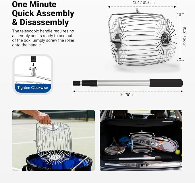 NEEWER Tennis Ball Pickleball Collector Roller, No Bending Over Quick Rolling Picker for Up to 40 Tennis Balls