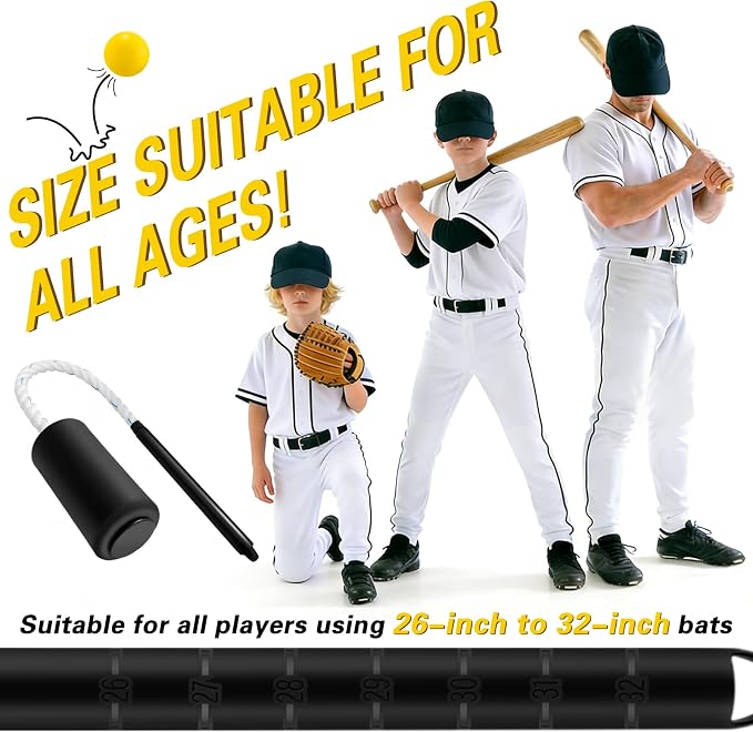 Baseball & Softball Swing Trainer Set – Rope Swing Training Bat with 12 Soft Foam Balls for Real-Feel Swing & Hitting Practice, Batting Training Aid for Youth Beginners