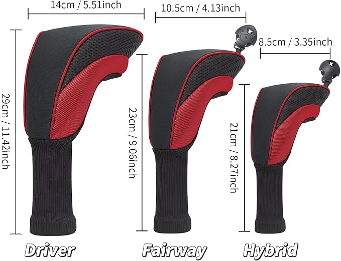 Golf Club Head Covers for Woods 3/4/5/6 Pieces Long Neck Mesh Sports Golf Club Headcovers Set with Interchangeable No. Tags 3 4 5 6 7 X Golf Accessories for Men Women