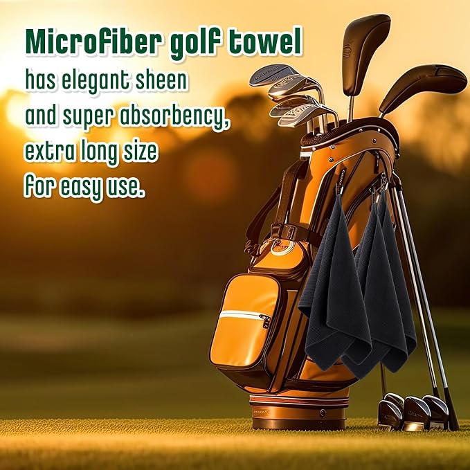 Batiyeer 3 Pack Caddy Golf Towels Summer Gifts Large Caddy Towel for Bags Waffle Pattern with Carabiner Clip Ultra-Absorbent Golfing Gear for Men(Black,18 x 40 Inch,Classic)