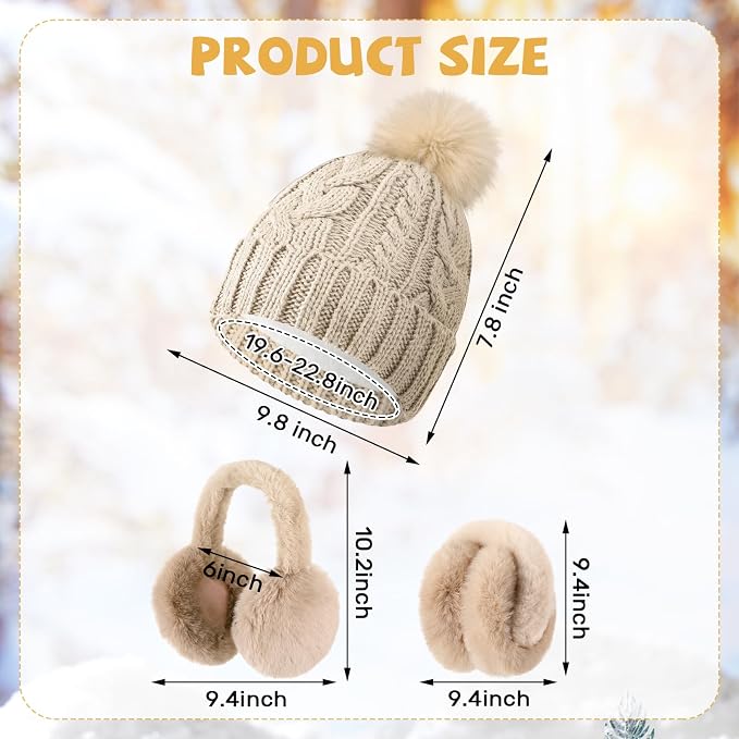 16 Pcs Women Hat Scarf Gloves Ear Muffs Set Winter Knitted Pom Beanie Hats Scarf Touch Screen Gloves for Men Adult Homeless