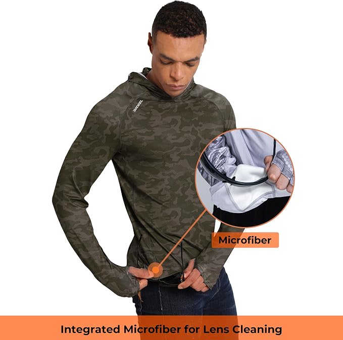 Rodeel Men's UPF 50+ Performance Fishing Hoodie, Long Sleeve Sun Protection Athletic Quick-Dry Breathable T-Shirt