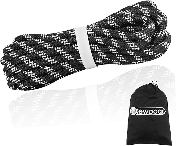 NewDoar Static Climbing Rope - 8mm (5/16c) / 10mm (3/8”) Double Braid Accessory Cord for Rock,Hauling, Prusik, Survival - Pre-Cut 20FT, 50FT, 100FT, 165FT Lengths - Outdoor, Fire Rescue Equipment