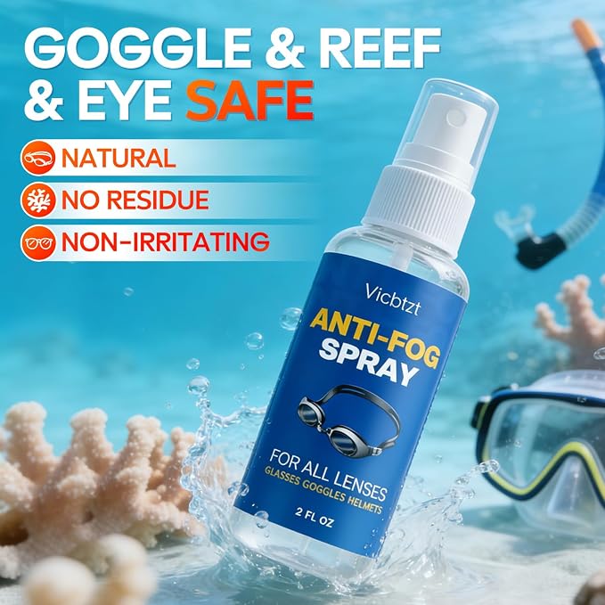 Anti Fog Spray for Swim Goggles, Snorkel Mask & Scuba Masks, Reef Safe & Long-Lasting Defogger for Swimming, Diving, Snorkeling, Skiing, Paintball, Motorcycling - 2 fl oz