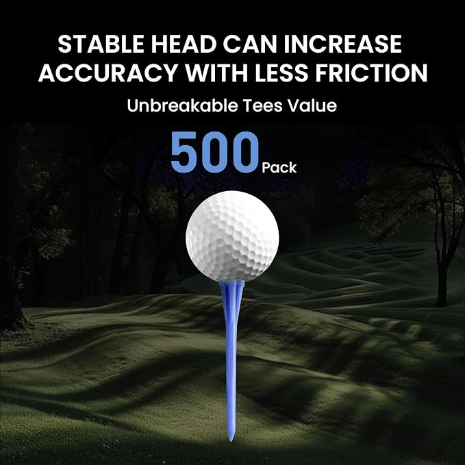 FINGER TEN Golf Tees Plastic Unbreakable Easy to Find Bulk Value 200/500/1000 Count, 2 3/4 3 1/4 Inch Tee Driving Range Reduce Friction, Green Red White USA Flag Practice