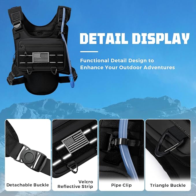 Running Hydration Vest with 2L Water Bladder， Lightweight Adjustable Hydration EDC Chest Pack for Men and Women, Water Backpack for Hiking, Cycling