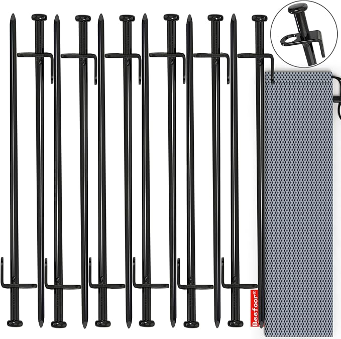 Heavy Duty Steel Tent Stakes - Tarp Pegs Camping Stakes for Outdoor Camping Canopy and tarp, 12 inch 8/10/12PC Pack
