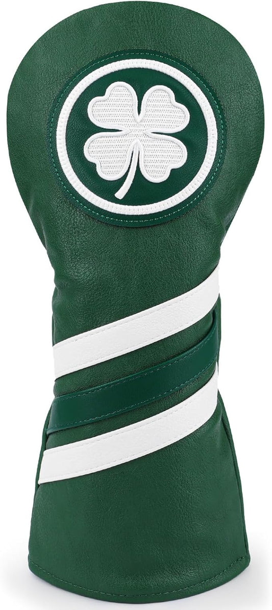 Headcovers, Leather Golf Club Covers, 1pc or 3pcs Set Lucky Clover Driver Headcover, 3 Wood Head Cover, Hybrid Rescue UT Headcover, Classic Golf Accessories