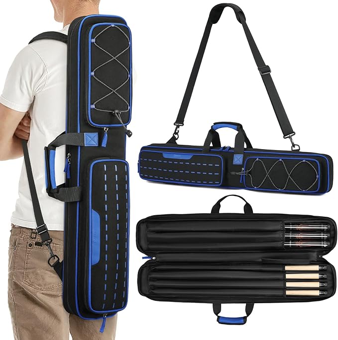 BOSSTIN Pool Cue Case, 3x4 / 5x5 Pool Stick Billiard Cue Accessories Soft Padded Bag Case