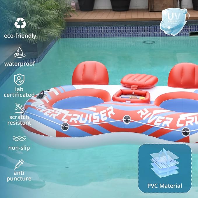 River Tubes for Floating Heavy Duty Inflatable Floating Lounger Premium River Water Rafts Pool Float with Cup Holder Above Lake for Adults
