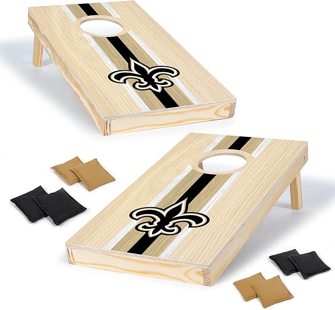 NFL Football Portable Size 1' x 2' Solid Wood Cornhole Set with Direct Print HD Team Graphics – Travel Size