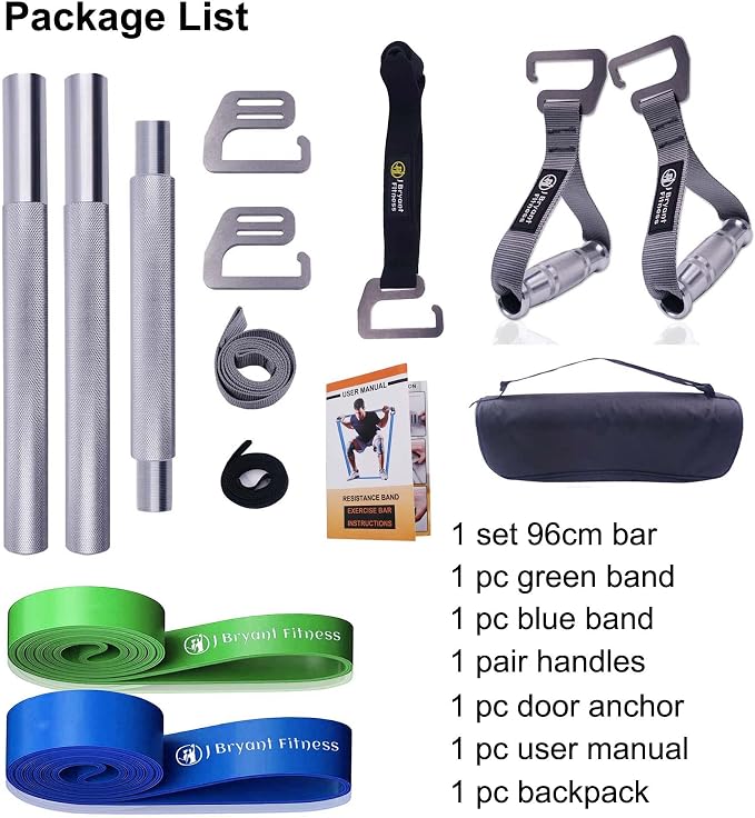 J Bryant Fitness Heavy-Duty Resistance Band Bar with Resistance Bands, E-Shaped Hook Design, 500lb Load Capacity, Anti-Slip Surface, Carry Bag Included, for Strength Training and Fitness