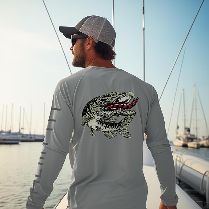 Palmyth Fishing Shirts for Men Long Sleeve UPF 50+ T Shirt Sun Protection | Quick Dry, Sun Protection, Myth-Cool Fabric, Fish Print, Moisture Wicking, Stretchy, Breathable, Fishing,Boating,Outdoor Wear