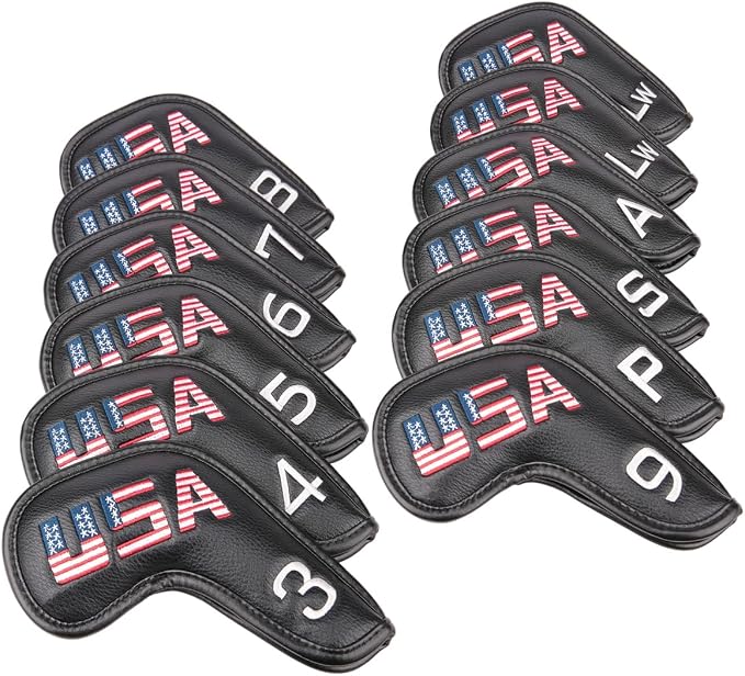 Black Leather USA Golf Club Iron Wedge Head Covers Fit All Brands