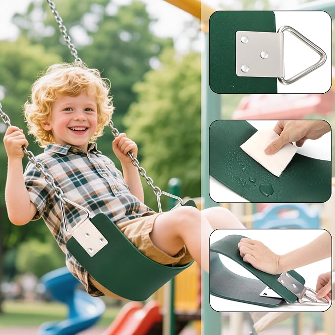 WUWEOT Swing Seat, Replacement Swing with Metal Triangle Ring, Support 250lb Heavy Duty 24 x 6 Inch Outdoor Playground Swingset