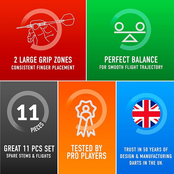 Harrows Pulse 90% Tungsten Steel Tip Darts Set 21g, 22g, 23g, 24g, 25g & 26g - Includes Recessed Curve Grip, Aqua Supergrip Fusion Shafts, Prime Flights & Travel Case