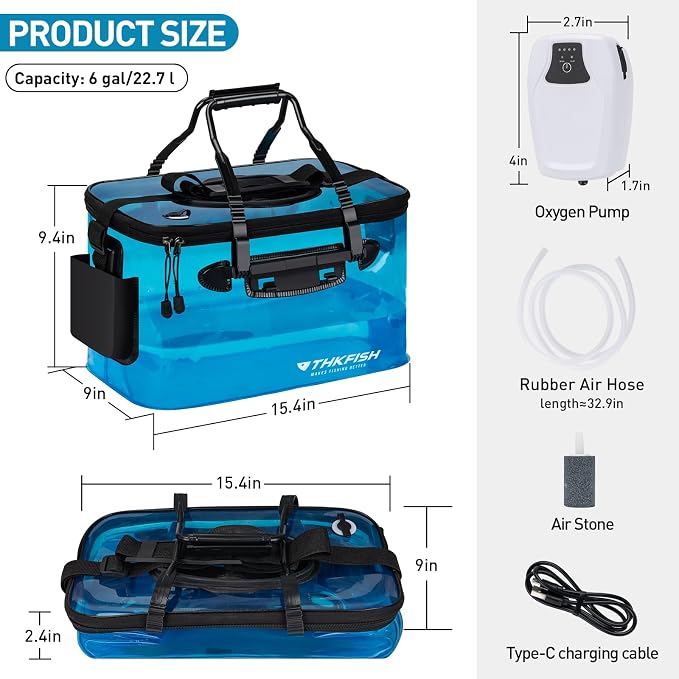 Foldable Transparent Fishing Bucket, 6 Gallon Foldable Bait Bucket, Live Fish Container Multi-Functional Bucket, Live Bait Bucket for Saltwater, Camping, Moving (23l/6Gallon with Aerator)