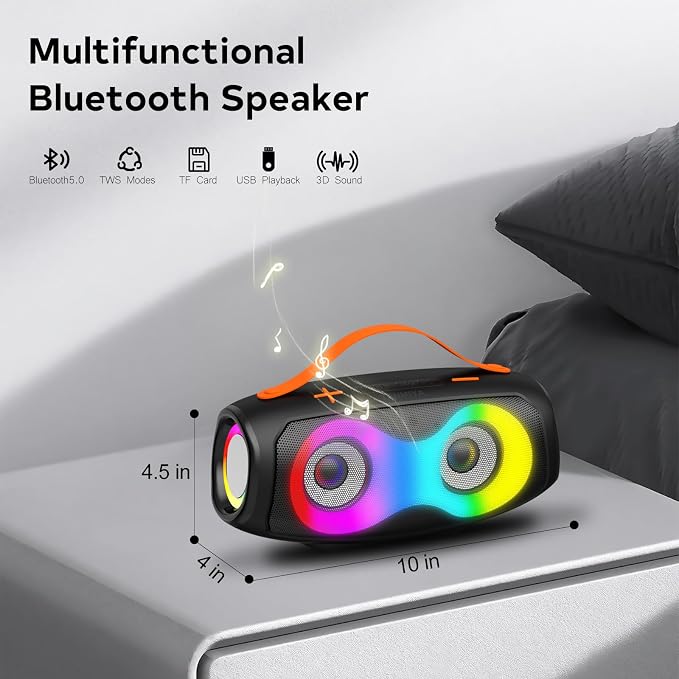 Portable Bluetooth Speaker,IPX5 Waterproof WirelessSpeaker with Dynamic Lights,TWS Pairing to 40W Stereo Sound,Bluetooth 5.0,20H Playtime, Outdoor/Home SmallSpeakers as Gifts for Kids Teens or Women