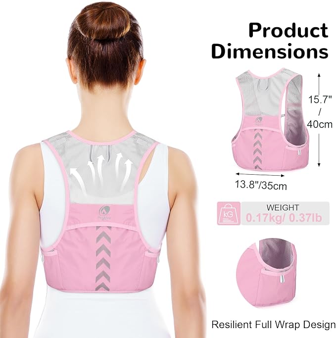 Lightweight Running Vest with 2pcs 500ml Water Bottle for Men Women, Reflective Water Vest Hydration Pack Hydropack for Hiking, M/L