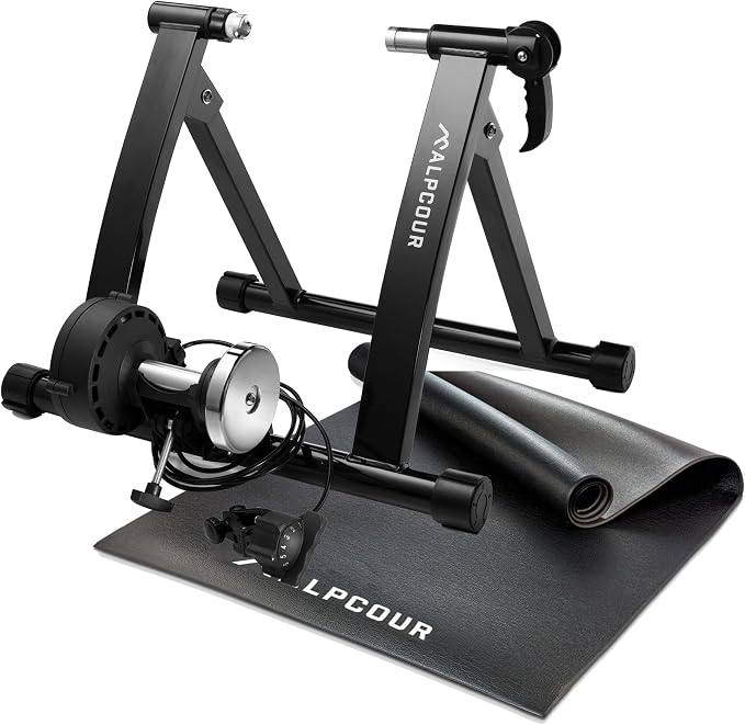 Alpcour Magnetic Bike Trainer Stand for Indoor Riding – with Multipurpose Bike Trainer Mat – 36”x78”
