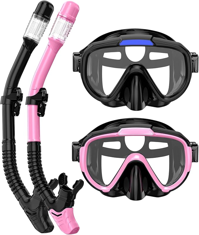 Seovediary Snorkel Set Adults Snorkeling Gear Anti-Fog Panoramic View Swim Mask Dry Top Snorkel Kit with Carry Bag for Snorkeling Scuba Diving Swimming Travel