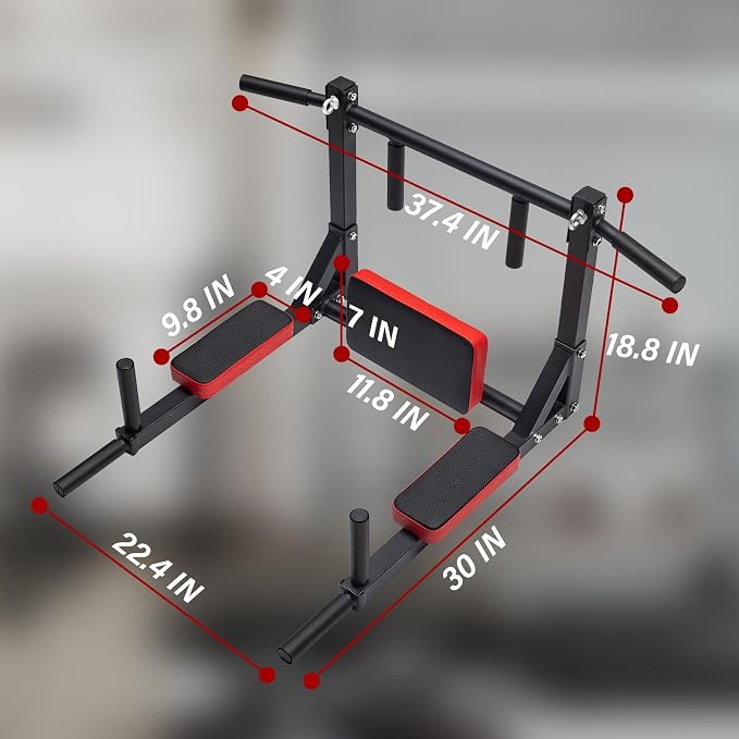 Multifunctional Wall Mounted Pull Up Bar, Pull Up Dip Station for Indoor Home Gym Workout, Heavy Duty Steel Supports up to 440 LBS